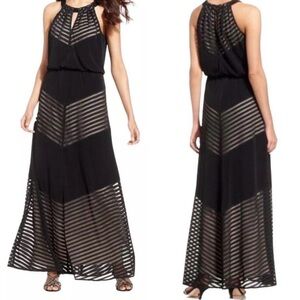 London Times Maxi High Neck Halter Sleeveless Black Chevrons Dress size 12